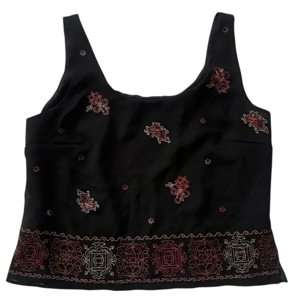 Vintage Studio1 Black Embroidered Paisley 90’s Bohemian Embellished Sheer Top L